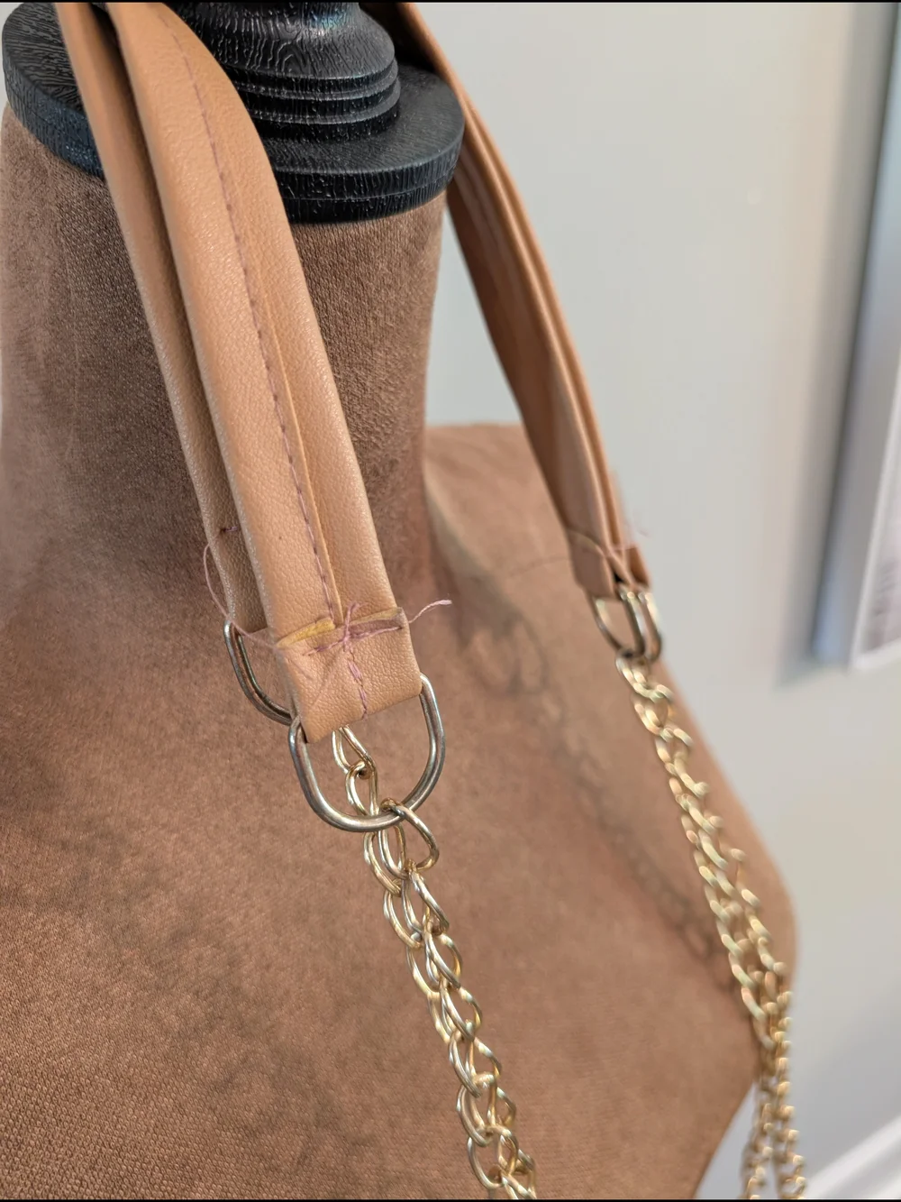 Quilted Tan Chain-Handle Shoulder Bag